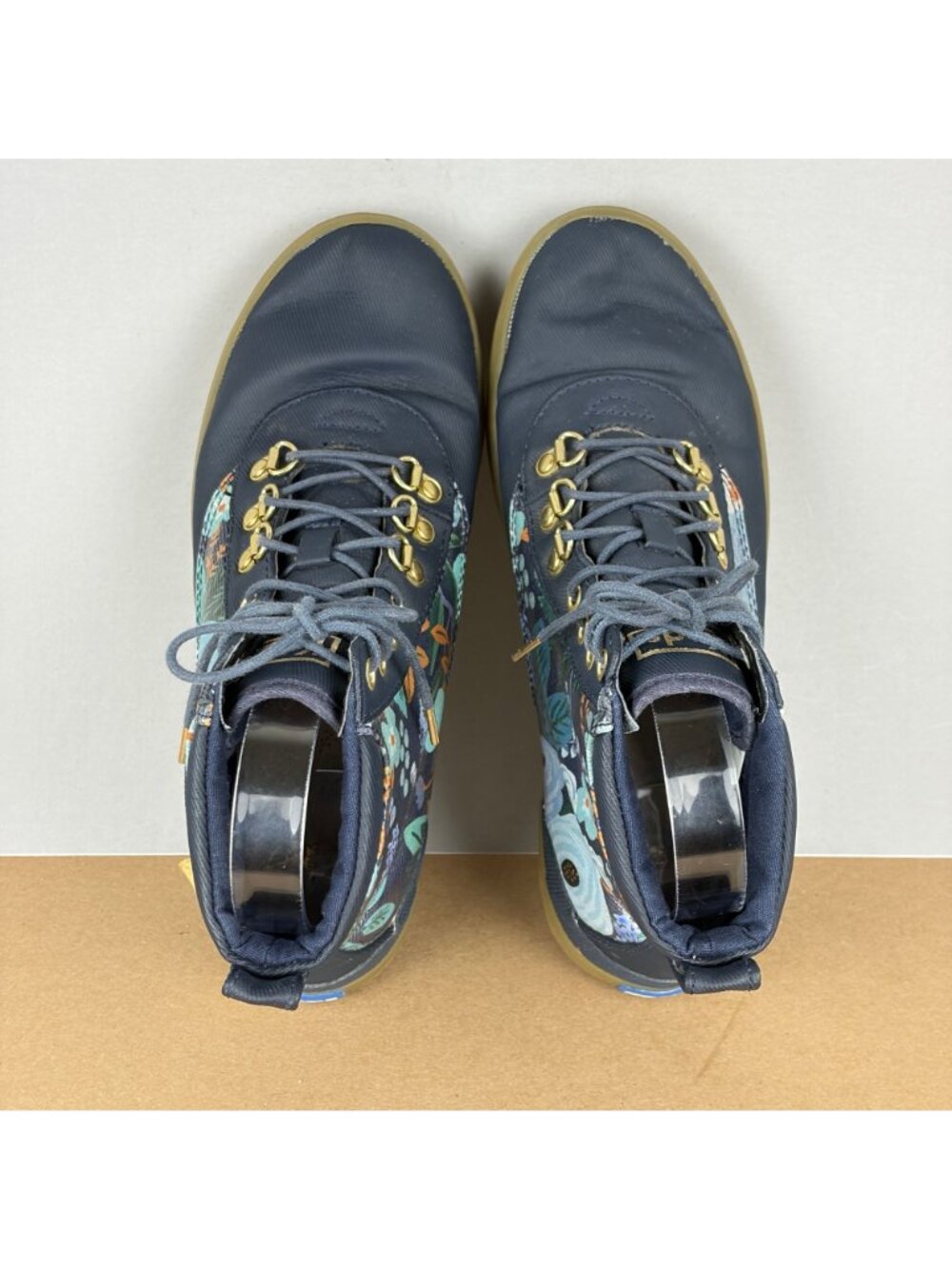 Keds Rifle Paper Company Floral Black Ankle Boots Womens 7.5 Navy Blue Lace Up - Picture 9 of 10